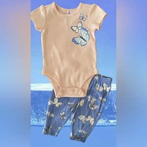 NEW Carter’s 2pc Butterfly Print Baby Onesie and Pants Set 3m